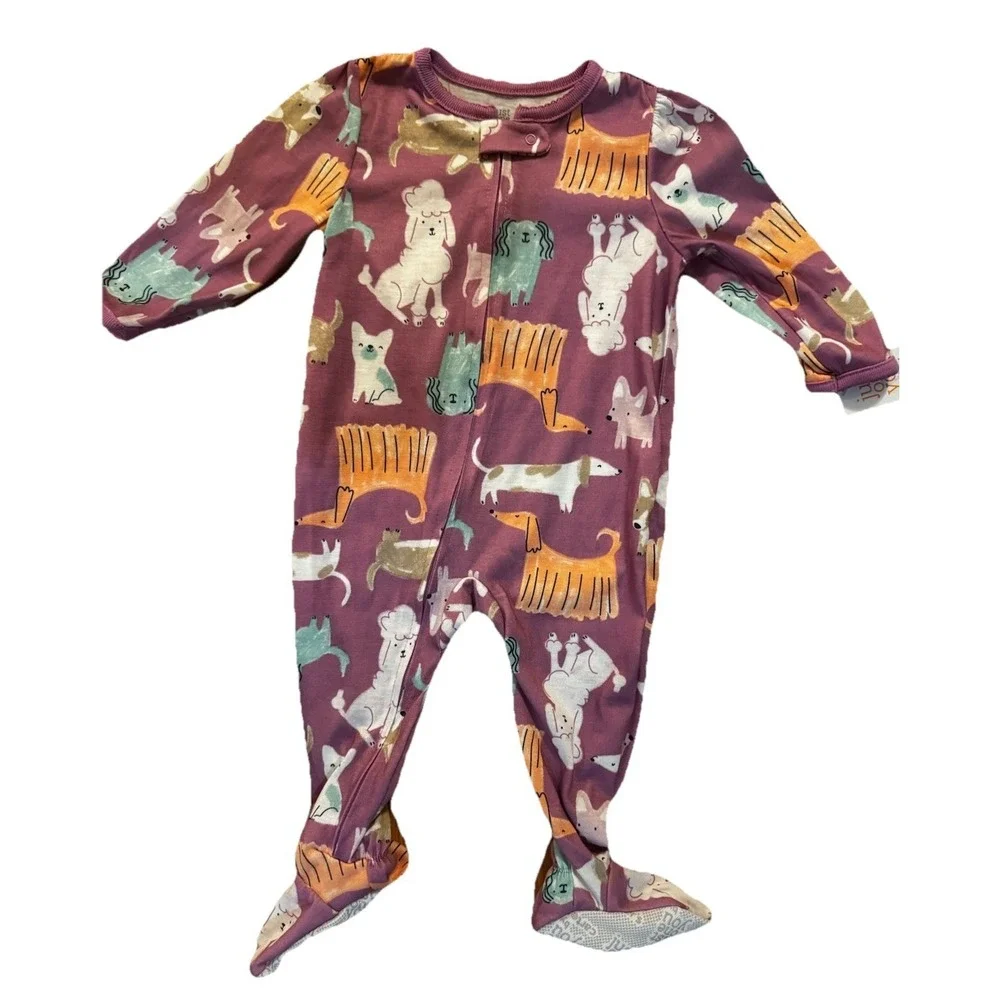 NWT Carter's Just One You Baby Girl Sleep and Play 12M - Purple Dog Print Footie